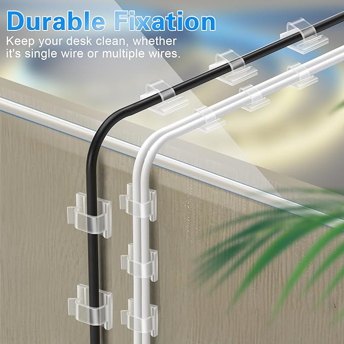 60 PCS XHF 3/4” Adhesive Cable Wire Clips Clear, Outdoor Christmas Light Clips, Cable Staples Cable Management Wire Organizer Cord Holder for Under Desk, Car, Wall, TV PC Ethernet