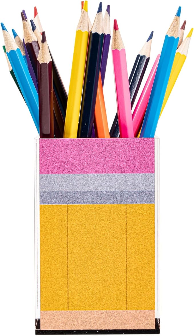Weysat 2 Pcs Acrylic Pencil Shaped Pen Holder Cup for Desk Acrylic Desk Accessories Stationery Make up Brush Storage Organizer Back to School Gift for Teacher Classroom School Office Storage