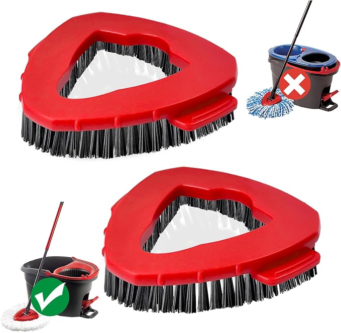 2 Pack Replacement Scrub Brush Head Compatible for EasyWring 1-Tank System | Hard Bristle Deep Scrubbing, Triangle Corner Cleaning, No-Bend Floor Cleaning, Quick Snap-On, Reusable & Durable