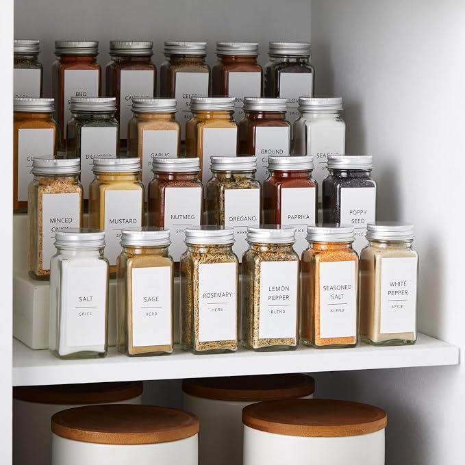 Talented Kitchen Spice Jar Labels - Minimalist Waterproof Kitchen Organization - Preprinted Spice Labels - Kitchen Pantry Organization Stickers - 140 Pack, 2.75 x 1.25 in, Black on White