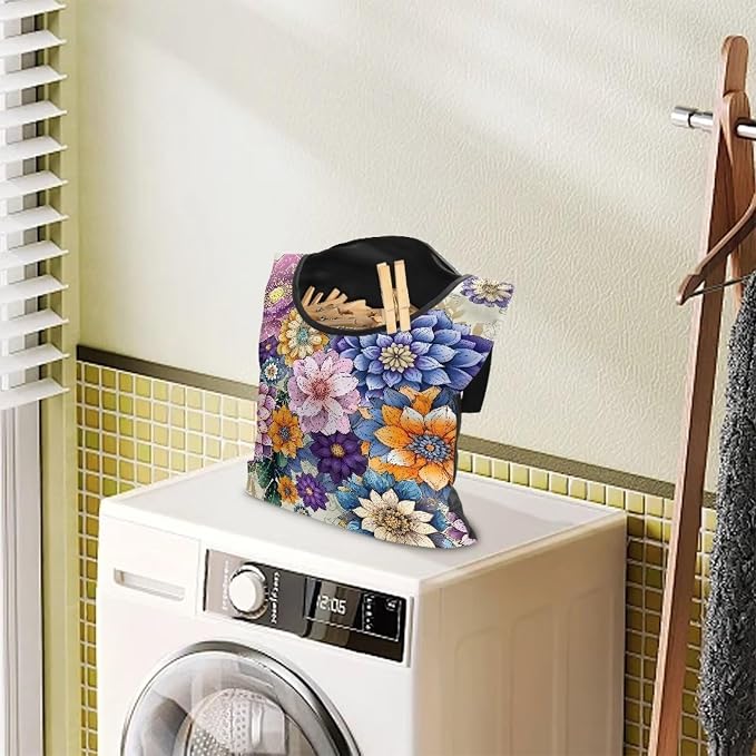 Mandara Boho Clothespin Bag Flowers Clothespin Bag for Clothesline Outdoor Clothespin Storage with Hanger Hook Clothespin Bags Hanging Outdoor Waterproof Clothespin Storage