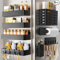 Magnetic Spice Rack for Refrigerator,8 Pack Magnetic Shelf,Fridge Magnet Organizer with Paper Towel Holder,Utensils Racks,Hook Rack,Deepened Basket,Fridge Organizers and Storage Black(8 Pack)