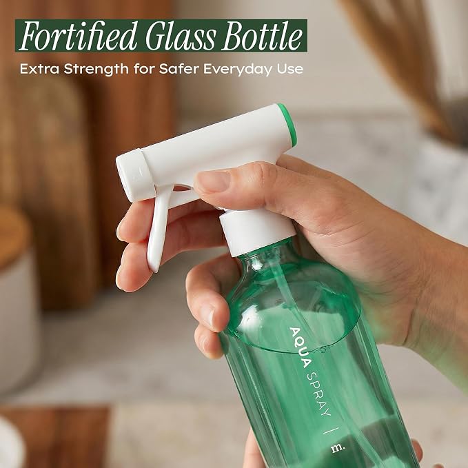 MaisoNovo Green Glass Spray Bottle 16.9 oz Pack of 2 - Green Spray Bottles for Plants with Fortified Glass & Fine Mist - Ideal for Plant Care, Gardening, Misting, Seedlings & Indoor Plants - 16 Labels