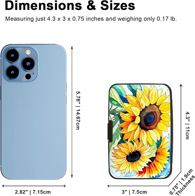 Credit Card Holder, Metal Card Wallet RFID Blocking Mini Slim Aluminum Business Hard Card Case for Women Men (Watercolor Sunflower)