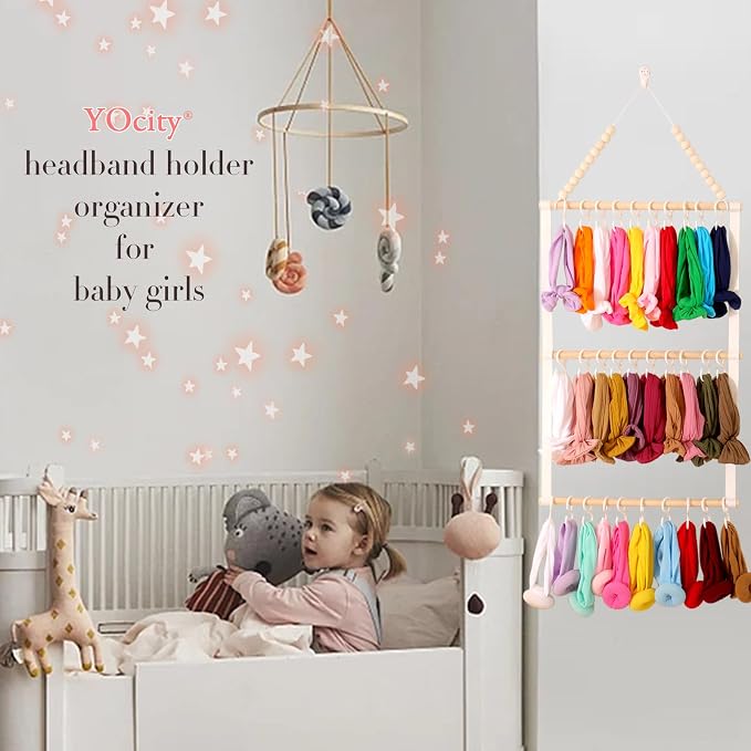 YOcity Headband Holder for Girls Baby Headband Organizer Head Bands Hair Accessories Display Organizer Wall Hanging Decor for Nursery Toddler Girl Room (White)