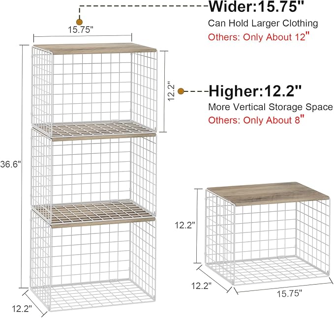 Closet Organizers And Storage Shelf, 3Pack Stackable Closet Storage Bin Basket For Clothes Sweaters With Top Board, Widened Opening, Heightened Height, Large Capacity Sturdy Clothing Storage Organizer