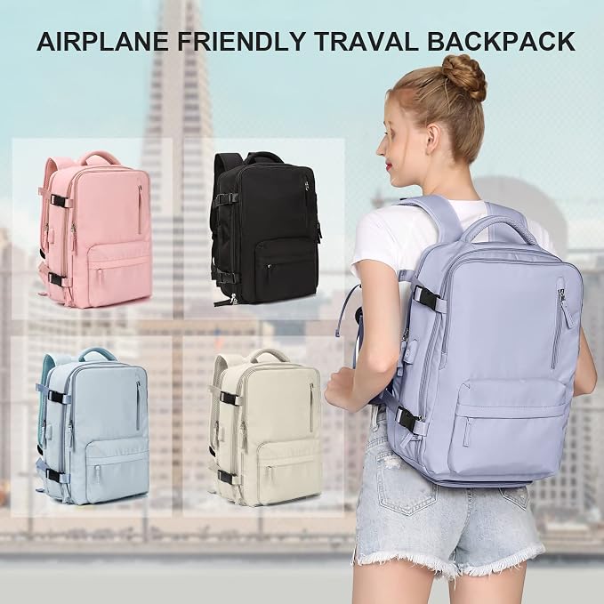 WONHOX Carry on Travel Laptop Backpack Personal Item Size for Women Men Flight Approved,Backpack for Women Travel Bag Hiking Outdoor Sports Rucksack Casual Daypack, Taro Purple