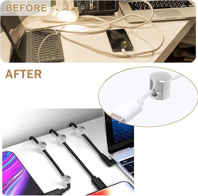 6 Sets Charger Cord Holder Stick on, Silver Metal Adhesive Cable Management Clips,Adjustable Phone Cable Anchor Holders,Wire Organizer for Desk, Wall, Home, Office, nightstand, Dresser, Chandelier