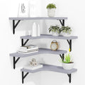 ROMGUAR CRAFT Corner Floating Shelves Wall Mounted Set of 4, Rustic Wood Storage Display Shelves for Home Decor, Bathroom, Kitchen, Bedroom, Living Room, Office (Light Grey)