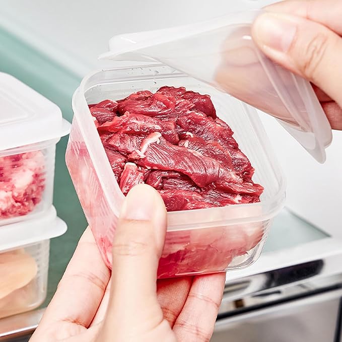 Fruit Storage Containers for Fridge, Bacon Container for Refrigerator, 4PCS Frozen Meat Box Good Sealing Food Grade Refrigerator Storage Container Food Preservation Organizer Box