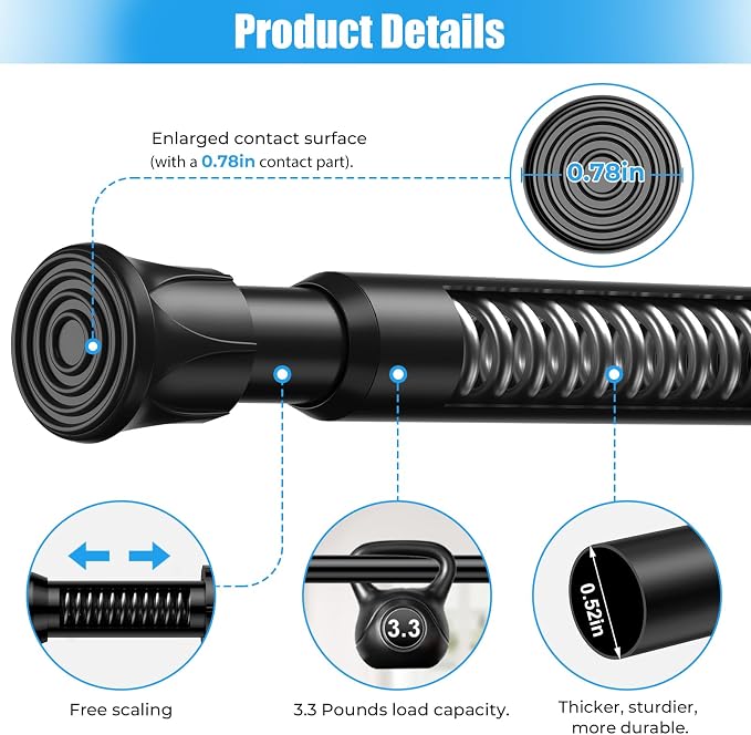 Spring Tension Curtain Rods 28-48 Inch Black 4 Pack | No-drill & tool-free setup. Fits windows, kitchens, doorways. Rust-resistant, great for light curtains.