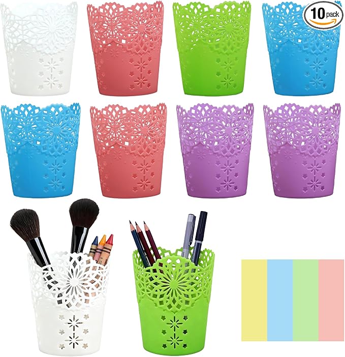 10Pack Pen Holder for Desk Pen Cup Pencil Holder for Classroom Pencil Cup Office Desk Organizers Accessories Makeup Brush Organizer with 400 Pcs Sticky Notes for Office School Home Crafts Supplies