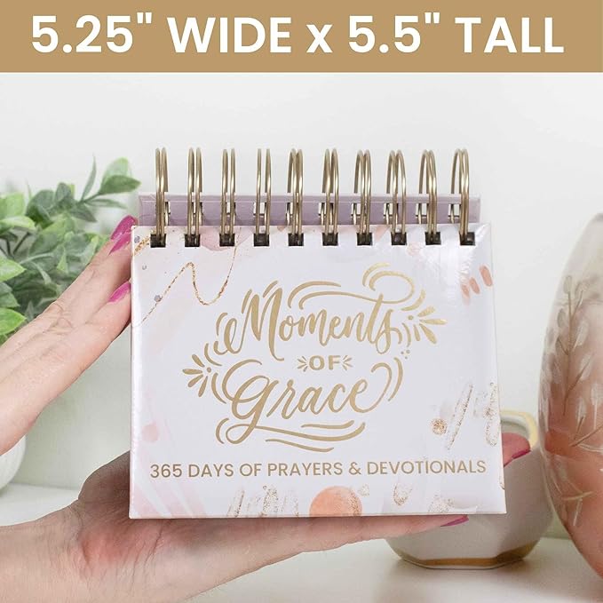 bloom daily planners x Writefully His Undated Perpetual Desk Easel - Christian Inspirational Standing Desktop Flip Calendar - Page a Day - (5.25" x 5.5") - Moments of Grace