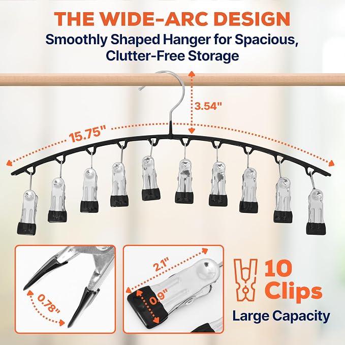 2-Pack Legging Hangers, Space-Saving Closet Organizer with 20 Stainless Steel Clips Total, Holds 20 Leggings, Yoga Pants, Skirts and Scarf | Anti-Slip Multi Clip Hangers