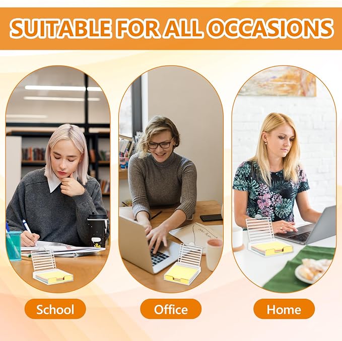 3" x 3" Sticky Notes Holder with 5 Different Stencil & 100 Sheet Post It Notes Clear Acrylic Self-Stick Sticky Note Dispenser Post It Note Holder Memo Organizer for Classroom Office Desk Organizer
