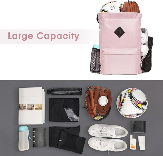WANDF Drawstring Backpack with Shoe Compartment, Sports Gym Bag | Multi-Pocket Storage, Water-Resistant Fabric, Cinch String Bag