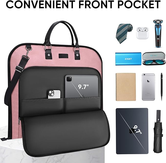 BALEINE Travel Garment Bag, Travel Suit Bag for Men, Water Resistant Carry on Garment Bag for Hanging Clothes, Garment Duffel Bag for Travel Business (Pink, 42")