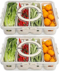 2 Pcs Salad Bar Containers for Fridge with Lid, Fruit Storage Veggie Tray | Salad Prep Container with 4 Removable Strainers, Berry Box Fresh Produce Saver Lettuce Keeper for Refrigerator Kitchen Picnic