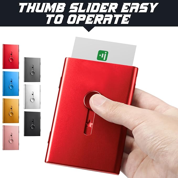 Tatuo 7 Pcs Multicolor Thumb Drive Business Card Holder Stainless Steel Business Name Card Case Portable Slide out Name Holder Wallet Nice Design Pocket for Men and Women