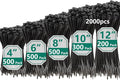 2000 PCS Zip Ties Assorted Sizes 4+6+8+10+12 Inch Self-locking Nylon Cable ties Outdoor, UV Resistant Wire Straps for Home Office Garden Workshop Indoor Outdoor Fence(Black)