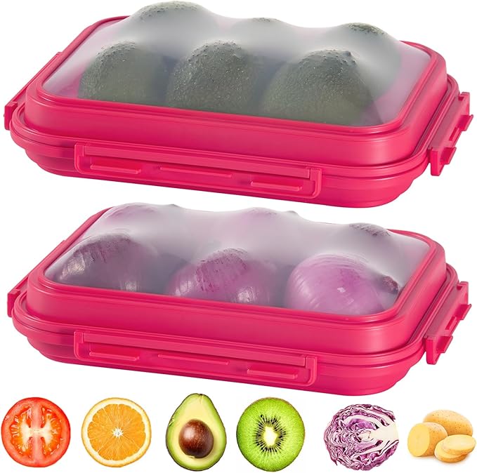 2-Piece Airtight Food Storage Containers Set – Avocado Saver, Onion Keeper, Silicone Kitchen Organizers for Fridge, Reusable & Leak-Proof to Lock in Freshness K05-Pink