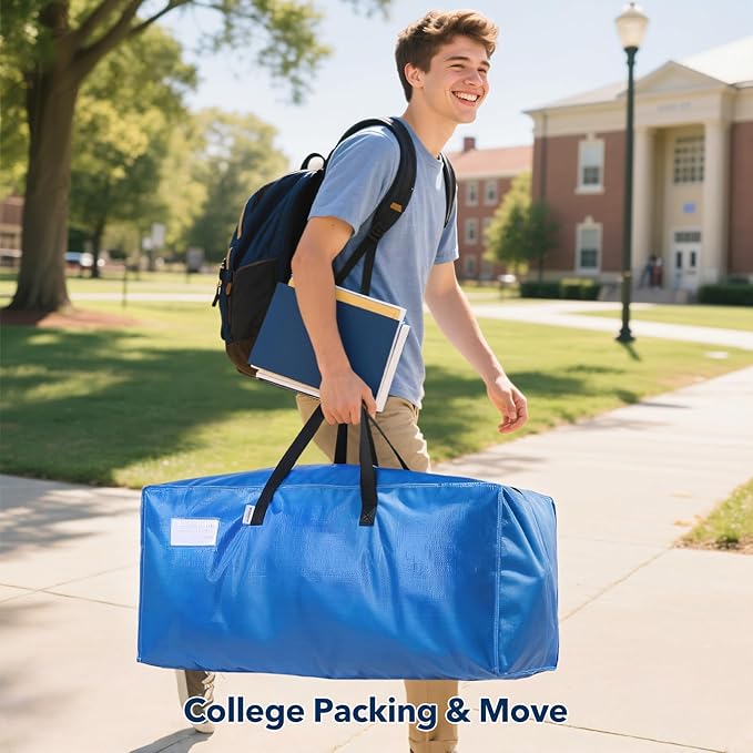Moving Bags Heavy Duty,Extra Large Moving Bags for Travel/College Packing/Storage/Organization/Seasonal Clothes & Bedding Storage,Moving Supplies Bins,Compatible with Ikea Frakta Cart (Blue,10 Pack)