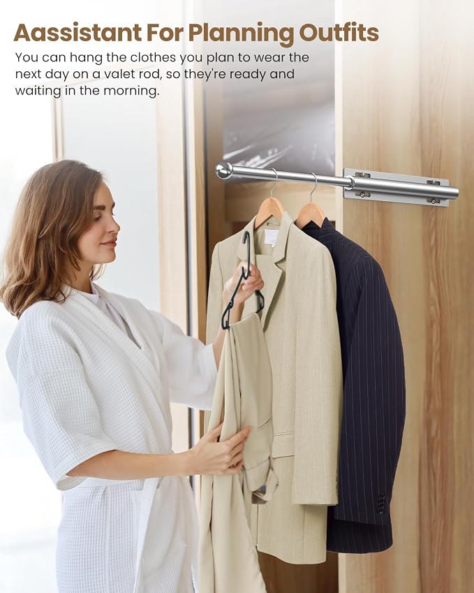 Supforce 16.5" Valet Rod for Closet Pull Out, Retractable Slide Out Valet Rod Closet Organization, Aluminum Valet Clothing Hanger Rods Perfect for Suits, Dresses & Freshly Pressed Clothes, White