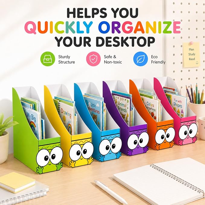 24 Pcs Cardboard Magazine File Holder Set Colored Crayon Foldable Desk Document Holder Organizer Vertical Paperwork Storage Boxes for Back to School Classroom Home Office