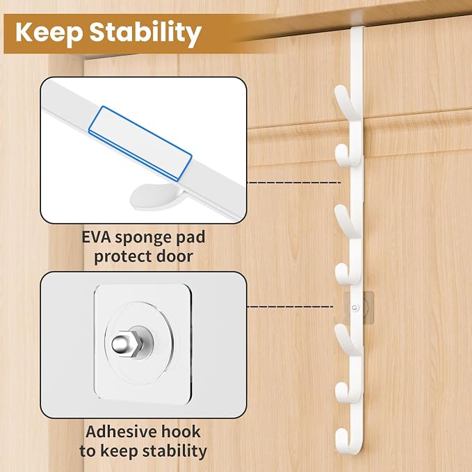 Over The Door Hooks, Metal Door Hooks for Hanging,Door Purse Organizer for Door Coat Hanger, Back of Shower for Hanging Towel Rack Clothes, Hat, Bathroom Bathroom Dorm Bedroom Closet (White-3Packs)