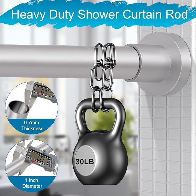 YNL Silver Shower Curtain Rod 32-94 Inch(2.7-7.8ft), Non-Slip, Never Rust, Stainless Steel No Drill Spring Tension Shower Rod, Adjustable Long Curtain Rod for Bathroom Window Patio
