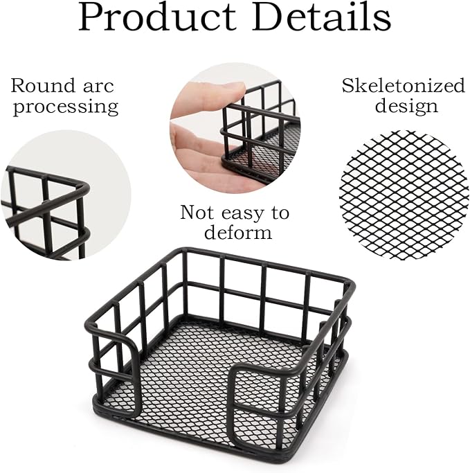 2 Pcs Metal Sticky Note Holder, Sticky Note Dispenser, Desk Organizer for Office Workers, Students at Home, School, Office Use (3.6“*3.6” Black Square)