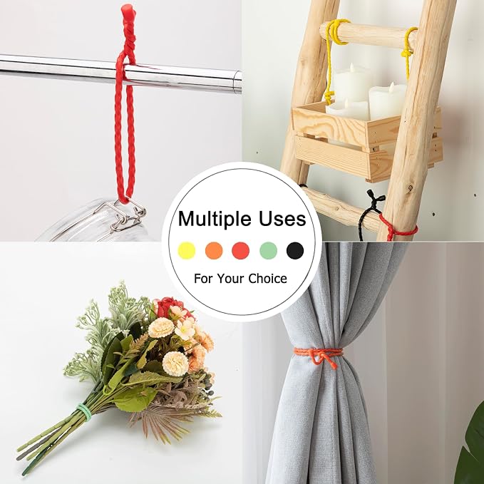 6 PCS 24-Inch Silicone Cable Ties Dia 5mm Reusable Steel-Core Rubber Twist Ties Bendable Cable Ties for Bundling and Holding, All Purpose Cord Tie for Indoor and Outdoor (Blue)