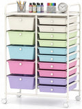 GOFLAME 15-Drawer Rolling Storage Cart, Craft Storage Cart with Removable Drawers & Lockable Wheels, Art Cart Supply Storage Organizer for Home Office Classroom, Ice Cream