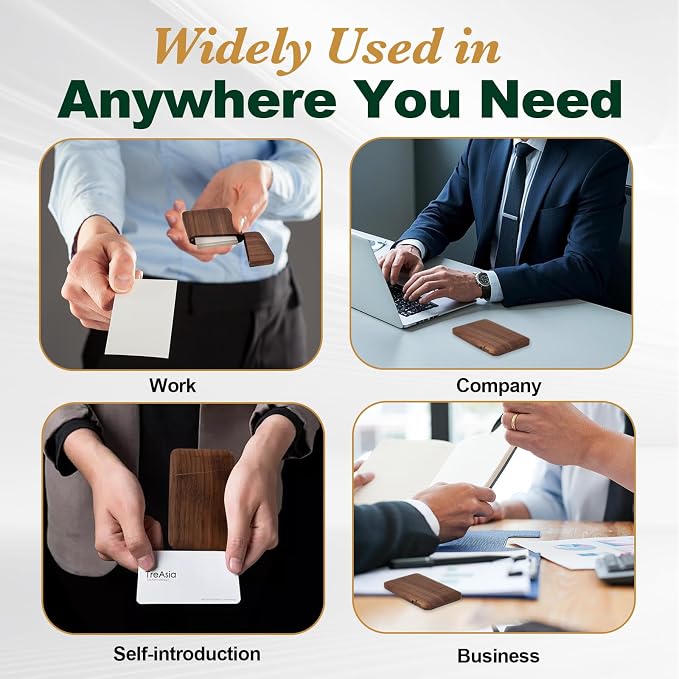 Wood Business Card Holder Wooden Magnetic Business Card Case Portable Simple (Black Walnut)
