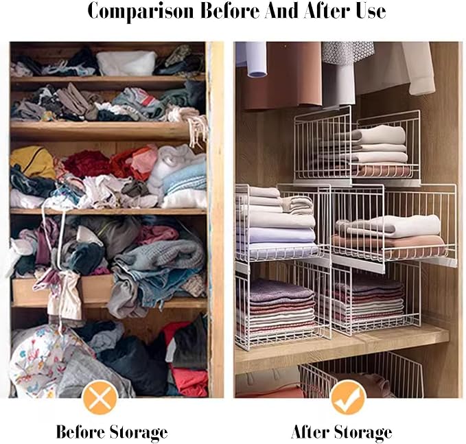 2-4 Tier Expandable Cabinet Pull Out Basket,Carbon Steel Stackable Shelf Baskets Organizer,Stackable Storage Bins,for Office Bathroom Bedroom,White-3 Tier