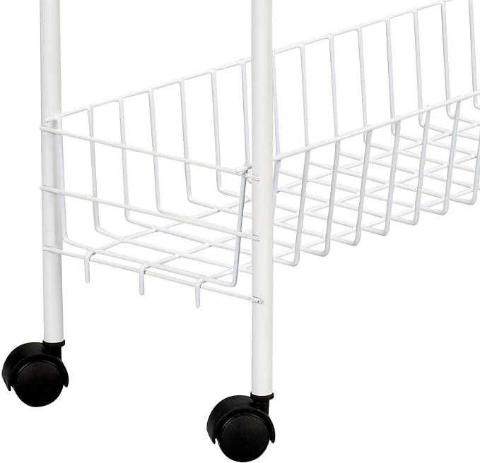 Household Essentials 05121 Slim Line 3-Tier Metal Storage Cart | Laundry Room Rolling Organizer | White