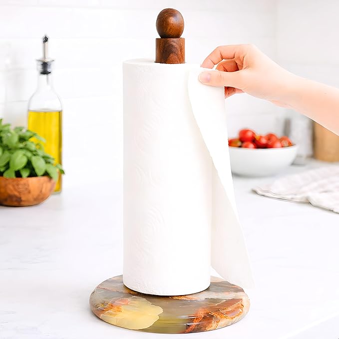 Paper Towel Holder, Marble Base Paper Towel Holder countertop, Kitchen Towel Holder, Bathroom Paper Towel Holder (Onyx)