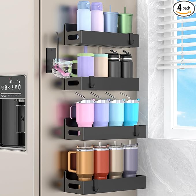 Magnetic Water Bottle Holder for Fridge, Tumbler Organizer 4 Pack | For Stanley, Owala cup, easy to remove from the fridge