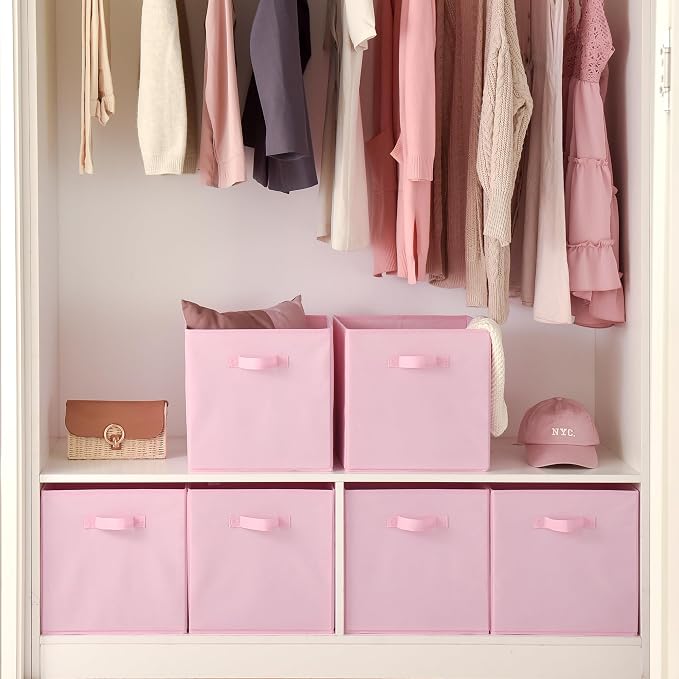GRANNY SAYS Cube Storage, 13x13 Cube Storage Organizer Bins, Collapsible Storage Bins with Handle, Closet Storage Bins, Baskets for Shelves, Cubby Storage Organizer, Pink, 6-Pack
