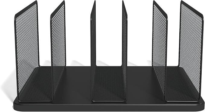 TRU RED Wire Mesh File Organizer, 5‑Compartment, Matte Black, 2‑Pack – Vertical Desktop Sorter for Files, Folders & Mail