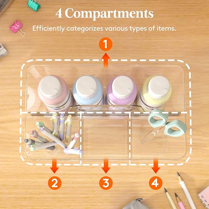Lifewit 3 Pcs Plastic Caddy Organizer with Handle, Portable Art Supply Storage for Craft Supplies, Cosmetics, Holds Pencil, Crayon, Brushes, Hair Product, Dorm Shower Caddy, Clear, 25 x 15x 17cm