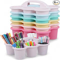 Plastic Caddy with Handle Set of 6 Classroom Caddy Organizer Cup Caddies Water Bottle Storage Crayon Caddies Plastic Cup Holder Drink Carrier for School Home Office Supplies (Pink Purple)
