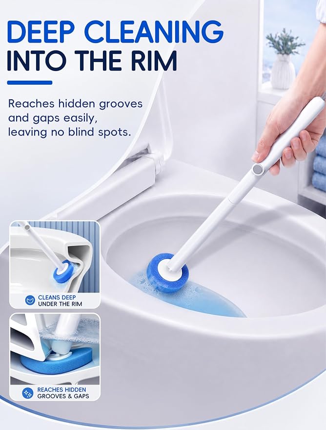 Disposable Toilet Brush System, Toilet Bowl Cleaning Wand with Lift-to-Open Refill Case, Blue Refill Heads and Freestanding Holder, 42 Count Blue Refills Only, No Wand or Holder