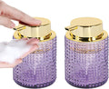 Foaming Soap Dispenser, 2pcs Purple Glass Foam Soap Dispenser with Gold Pump, Refillable 10oz Lotion Liquid Container Pump Bottle for Bathroom Kitchen Countertop