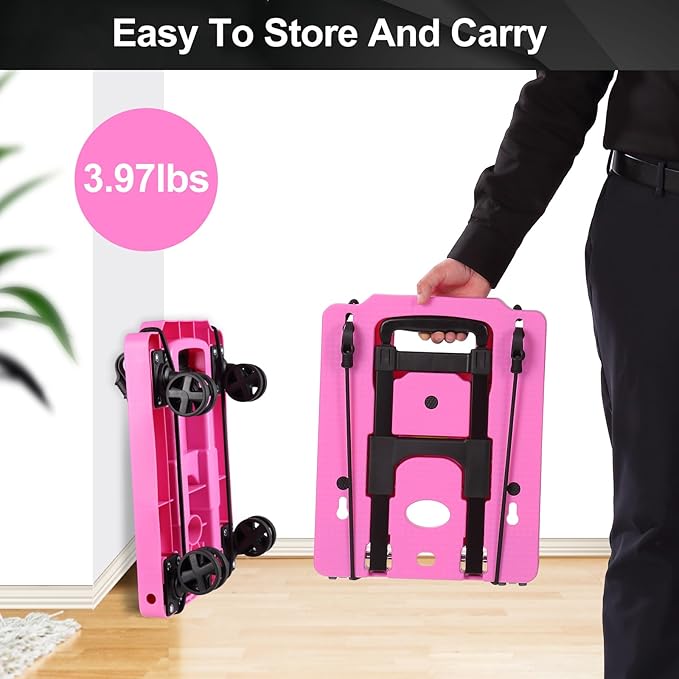 Folding Hand Truck Lightweight Hand Truck Dolly Foldable,Luggage cart with 4 Rotate Wheels, Utility Cart with Adjustable Handle,Collapsible Dolly for Moving