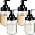 Amolliar Plastic Mason Jar Foaming Soap Dispenser with Pump Lid,16OZ Refillable Hand Soap Dispenser Set with Cute Lables - Farmhouse Decor for Kitchen/Bathroom, Lotion Liquid Dish Soap (4 Pack, Black)