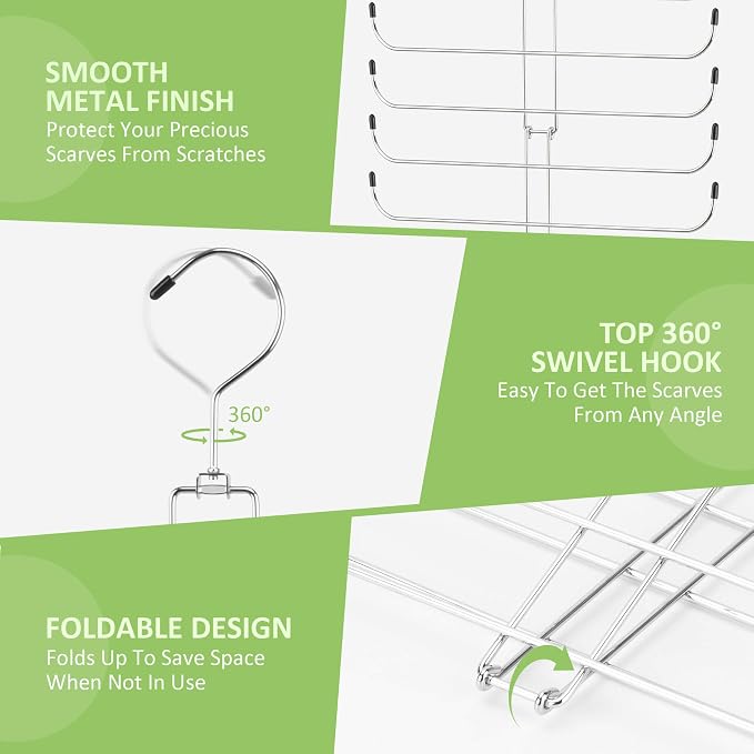 2 Pack Scarf Hanger for Closet, 40 Large Capacity Scarf Organizer, Space Saving Scarf Holder Hijab Rack Closet Organizers and Storage, Silver