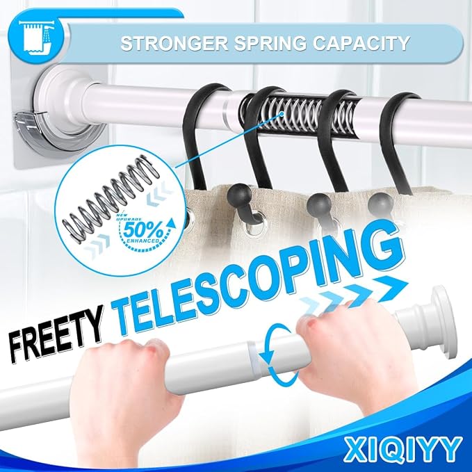 White Tension Rod 28-48 Inch, Small Shower Curtain Rod, Adjustable | Short Shower Rod with Heavy Duty Spring Design, Suitable for Windows, Doors and Bathroom Use