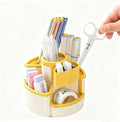 Saikv Pencil Holder Ratating Pen Organizer for Desktop Accessories Stationary Organizer (White & Yellow)