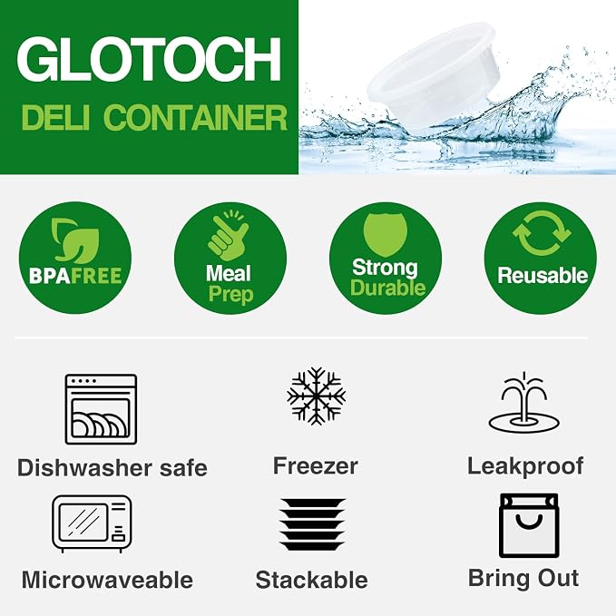 [8 oz. -24 Pack] Glotoch 1 Cup Soup Containers with Lids, Plastic Take Out Bowls Leekproof Storge Soup Containers with Lids - Reusable & Stackable Microwave, Freezer & Dishwasher Safe, BPA-Free